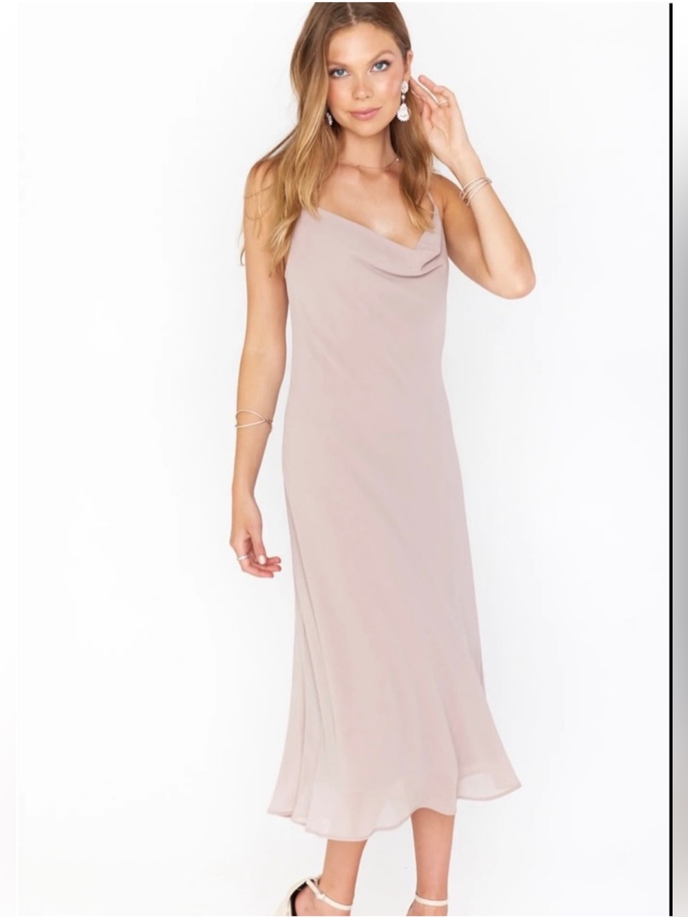 Show Me Your Mumu Verona Cowl Dress Dusty Blush Pink Midi Slip Dress S NWT Satin
